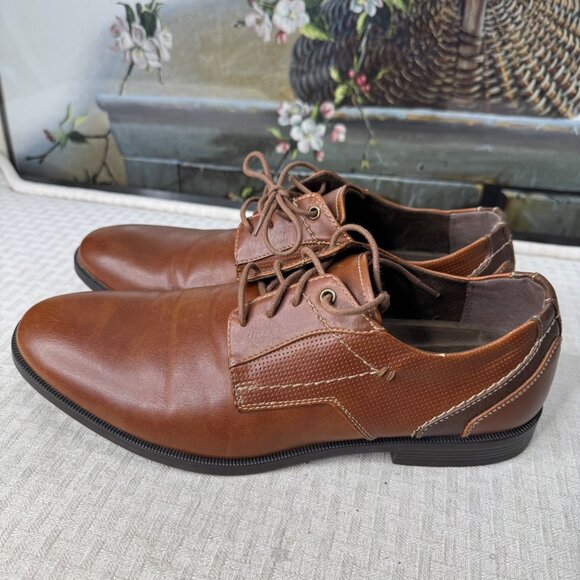 Freeman Free-Flex Mitchell Mens Size 10.5W Brown Faux Leather Oxford Dress Shoes